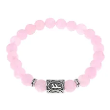 Браслет с руной Феху и нат.камнем Розовый кварц BSRD-17-15