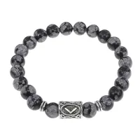 Браслет с руной Кеназ и нат.камнем Снежный обсидиан BSRD-19-14