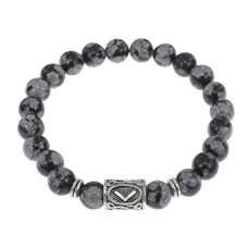 Браслет с руной Кеназ и нат.камнем Снежный обсидиан BSRD-19-14
