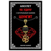 Амулет На удачу (клевер) с синтетическим камнем шунгит, цвет золотой MKA006-1