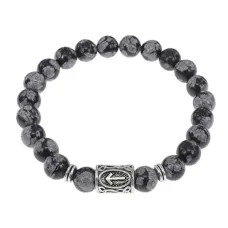 Браслет с руной Тейваз и нат.камнем Снежный обсидиан BSRD-20-14