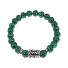 Браслет с руной Беркана и синт.камнем Малахит BSRD-21-12