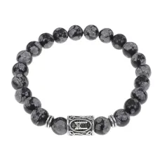 Браслет с руной Манназ и нат. камнем Снежный обсидиан BSRD-23-14