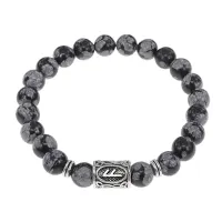 Браслет с руной Ансуз и нат.камнем Снежный обсидиан