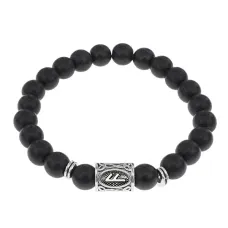 Браслет с руной Ансуз и синт.камнем Шунгит BSRD-24-24
