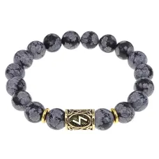Браслет с руной Соулу и нат.камнем Снежный обсидиан BSRF-01-14