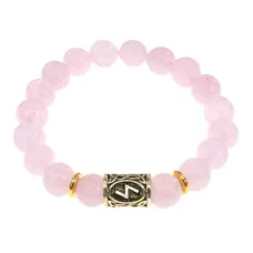 Браслет с руной Соулу и нат.камнем Розовый кварц BSRF-01-15