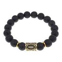 Браслет с руной Иса и нат.камнем Лава BSRF-02-09