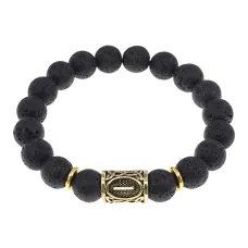 Браслет с руной Иса и нат.камнем Лава BSRF-02-09