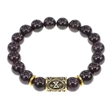 Браслет с руной Дагаз и нат.камнем Гранат BSRF-03-06