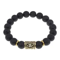 Браслет с руной Дагаз и нат. камнем Лава BSRF-03-09