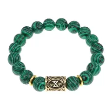Браслет с руной Дагаз и синт. камнем Малахит BSRF-03-12