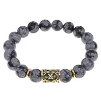 Браслет с руной Дагаз и нат. камнем Снежный обсидиан BSRF-03-14