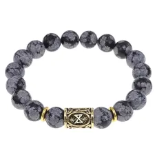 Браслет с руной Дагаз и нат. камнем Снежный обсидиан BSRF-03-14