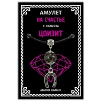 Амулет На счастье (подкова) с камнем цоизит (синт.), цвет серебр. MKA016-2
