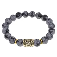 Браслет с руной Хагалаз и нат.камнем Снежный обсидиан BSRF-04-14