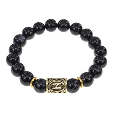 Браслет с руной Хагалаз и нат.камнем Черный агат BSRF-04-23