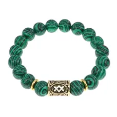 Браслет с руной Ингуз и синт. камнем Малахит BSRF-05-12