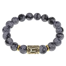 Браслет с руной Эваз и нат.камнем Снежный обсидиан BSRF-06-14