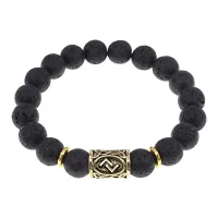 Браслет с руной Йера и нат.камнем Лава BSRF-07-09