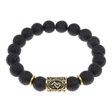 Браслет с руной Йера и нат.камнем Лава BSRF-07-09