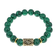 Браслет с руной Йера и синт.камнем Малахит BSRF-07-12