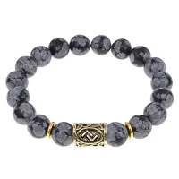 Браслет с руной Йера и нат.камнем Снежный обсидиан BSRF-07-14