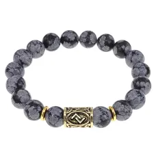 Браслет с руной Йера и нат.камнем Снежный обсидиан BSRF-07-14