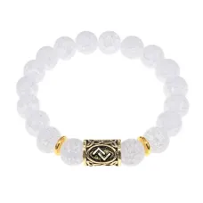 Браслет с руной Йера и синт. камнем Сахарный кварц BSRF-07-16