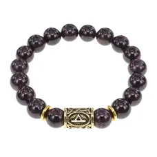 Браслет с руной Турисаз и нат. камнем Гранат BSRF-09-06