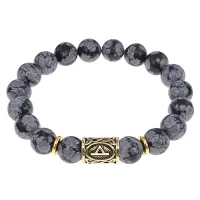 Браслет с руной Турисаз и нат.камнем Снежный обсидиан BSRF-09-14