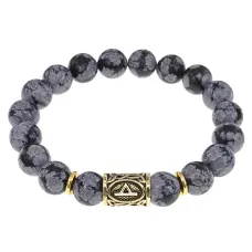 Браслет с руной Турисаз и нат.камнем Снежный обсидиан BSRF-09-14