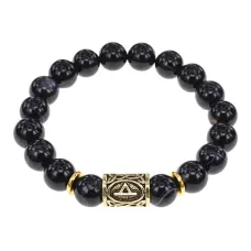 Браслет с руной Турисаз и нат.камнем Черный агат BSRF-09-23