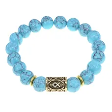 Браслет с руной Одал и синт. камнем Бирюза BSRF-12-05