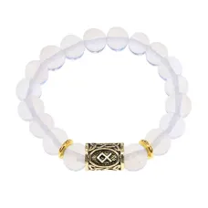 Браслет с руной Одал и синт.камнем Лунный камень BSRF-12-11