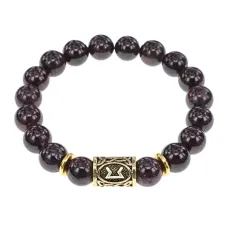 Браслет с руной Перт и нат. камнем Гранат BSRF-14-06