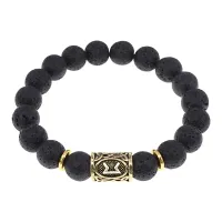 Браслет с руной Перт и нат.камнем Лава BSRF-14-09