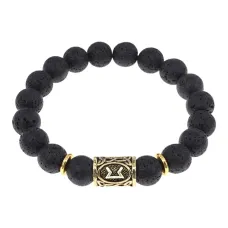 Браслет с руной Перт и нат.камнем Лава BSRF-14-09