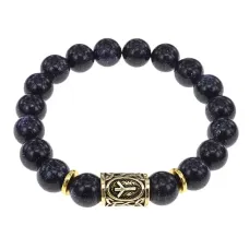 Браслет с руной Альгиз и синт.камнем Синий авантюрин BSRF-16-02