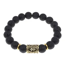 Браслет с руной Альгиз и нат.камнем Лава BSRF-16-09