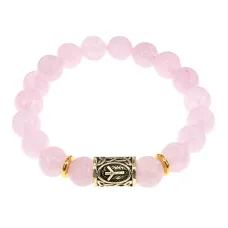 Браслет с руной Альгиз и нат. камнем Розовый кварц BSRF-16-15