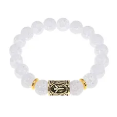 Браслет с руной Альгиз и синт.камнем Сахарный кварц BSRF-16-16