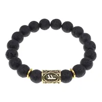 Браслет с руной Феху и нат.камнем Лава BSRF-17-09