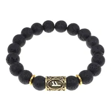 Браслет с руной Феху и нат.камнем Лава BSRF-17-09