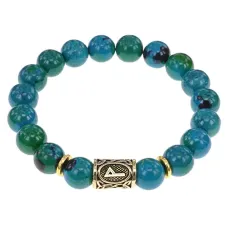 Браслет с руной Вуньо и синт.камнем Хризоколла BSRF-18-21