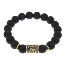 Браслет с руной Вуньо и синт. камнем Шунгит BSRF-18-24