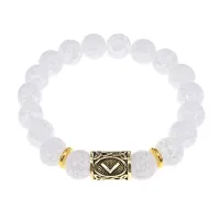 Браслет с руной Кеназ и синт.камнем Сахарный кварц BSRF-19-16