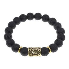 Браслет с руной Тейваз и нат.камнем Лава BSRF-20-09