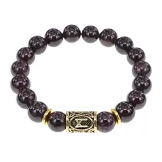Браслет с руной Манназ и нат. камнем Гранат BSRF-23-06