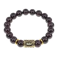 Браслет с руной Ансуз и нат. камнем Гранат BSRF-24-06